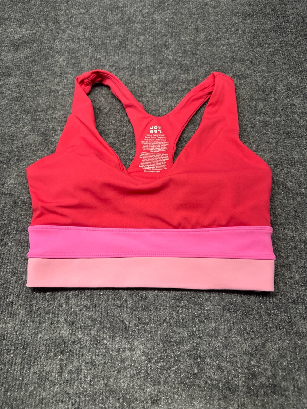 JoyLab Colorblock Sports Bra in Red with Pink and Light Pink Bands